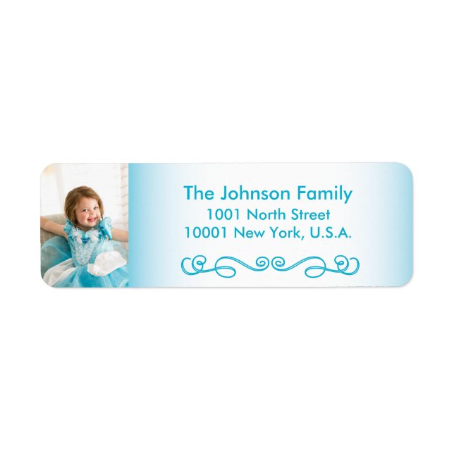 Blue Christmas Photo Return Address Labels (Front)