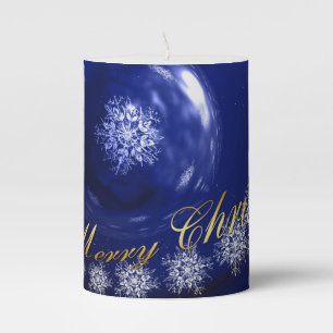 Blue Christmas Pillar Candle