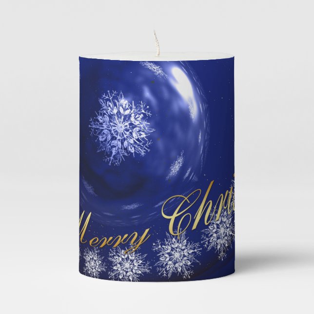 Blue Christmas Pillar Candle (Front)