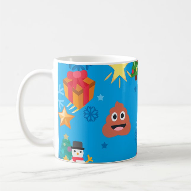 blue christmas poop emoji coffee mug (Left)