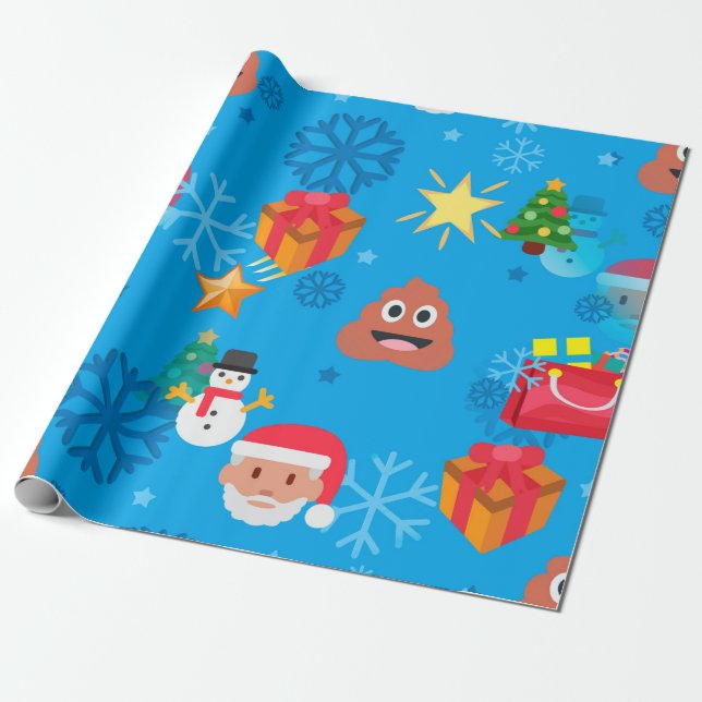 blue christmas poop emoji wrapping paper (Unrolled)