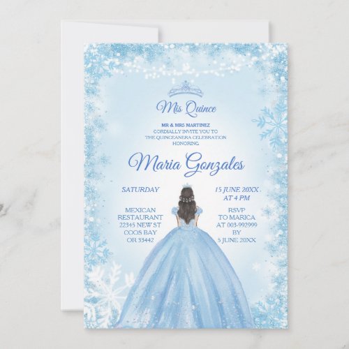 Blue Christmas Princess Quinceanera Invite