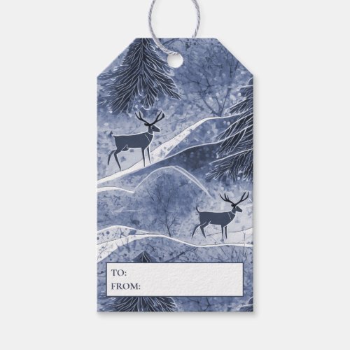Blue Christmas Reindeer Pattern13 ID1009 Gift Tags