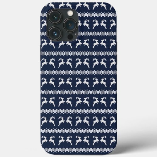 Blue Christmas Reindeer Seamless Pattern iPhone 13 Pro Max Case