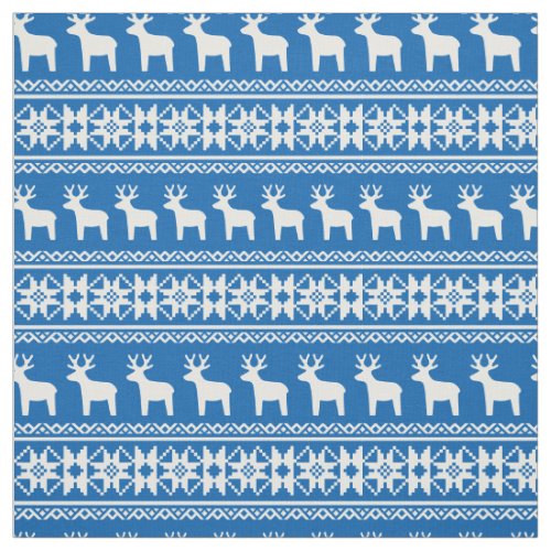 Blue Christmas Reindeer Snowflake Pattern Vintage Fabric