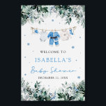 Blue Christmas Santa Baby Baby Shower Welcome Sign<br><div class="desc">Welcome your guests with wintery charm using our Greenery & Blue Snowflake “Blue Christmas Santa Baby” Clothesline Baby Shower Welcome Sign! 💙❄️ This adorable design features sweet baby boy clothes hanging on a festive Christmas clothesline, surrounded by frosty blue snowflakes and lush holiday greenery. Perfect for a cozy winter baby...</div>
