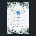 Blue Christmas Santa Baby Baby Shower Welcome Sign<br><div class="desc">Welcome your guests with wintery charm using our Greenery & Blue Snowflake “Blue Christmas Santa Baby” Clothesline Baby Shower Welcome Sign! 💙❄️ This adorable design features sweet baby boy clothes hanging on a festive Christmas clothesline, surrounded by frosty blue snowflakes and lush holiday greenery. Perfect for a cozy winter baby...</div>