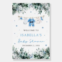 Blue Christmas Santa Baby Baby Shower Welcome Sign