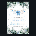 Blue Christmas Santa Baby Baby Shower Welcome Sign<br><div class="desc">Welcome your guests with wintery charm using our Greenery & Blue Snowflake “Blue Christmas Santa Baby” Clothesline Baby Shower Welcome Sign! 💙❄️ This adorable design features sweet baby boy clothes hanging on a festive Christmas clothesline, surrounded by frosty blue snowflakes and lush holiday greenery. Perfect for a cozy winter baby...</div>