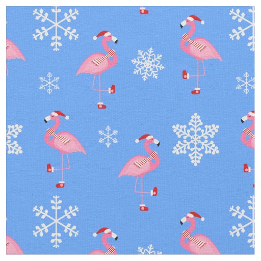 blue christmas santa claus flamingo fabric