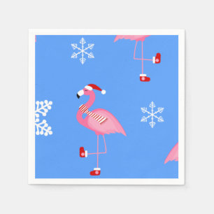 blue christmas santa claus flamingo napkins
