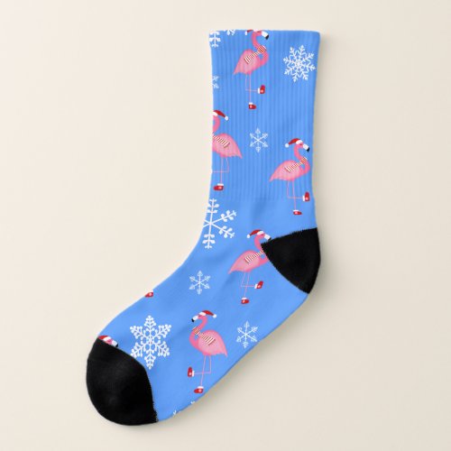 blue christmas santa claus flamingo socks
