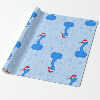 blue christmas santa claus Loch ness Monster Wrapping Paper