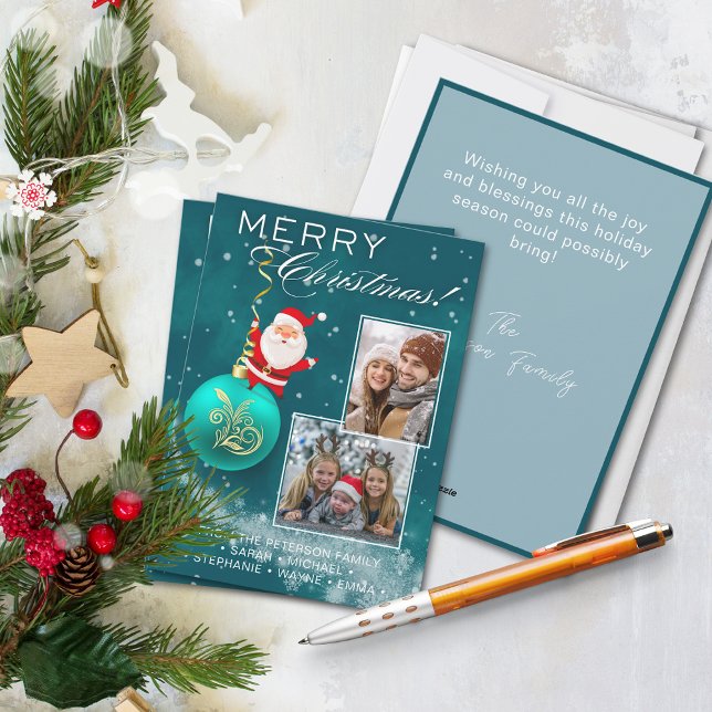Blue Christmas Santa Ornament Photo Card (Creator Uploaded)