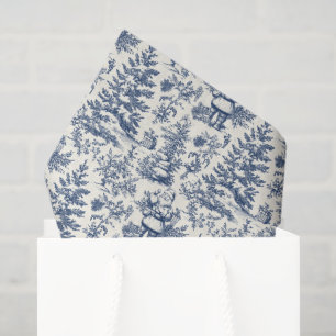 Blue Christmas Santa Toile Tissue Paper