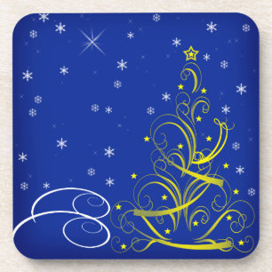Blue Christmas scene Beverage Coaster