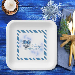 Blue Christmas Silver Bells Paper Plates