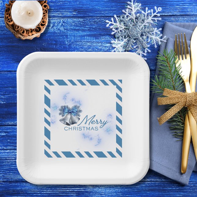 Blue Christmas Silver Bells  Paper Plates (Creator Uploaded)