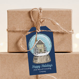 Blue Christmas Snow Globe Holiday Party Gift Tags