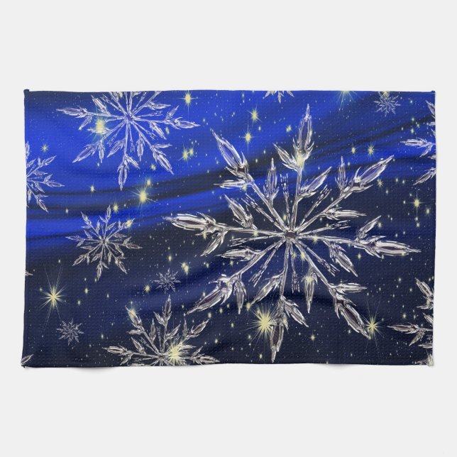 Blue Christmas snow Kitchen Towel (Horizontal)
