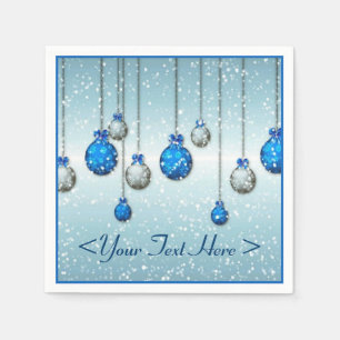 Blue Christmas Snow Ornaments Napkins