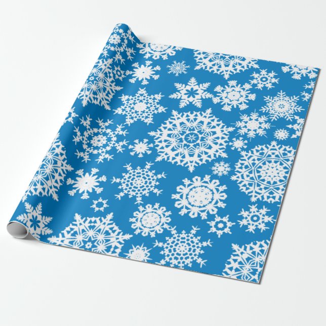 Blue Christmas Snowflake Pattern wrapping paper (Unrolled)
