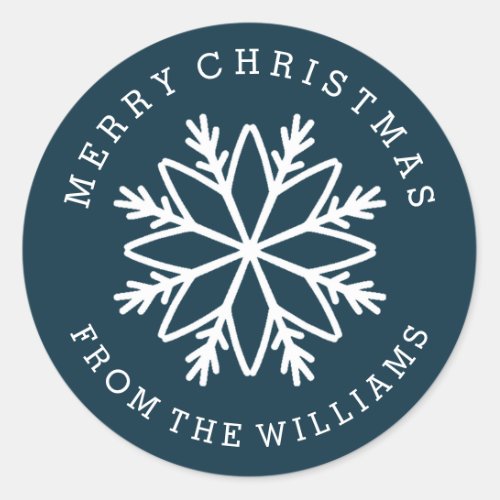 Blue Christmas Snowflake Personalized custom color Classic Round Sticker