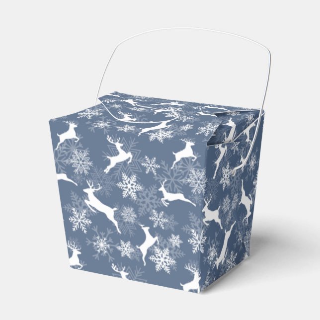 Blue Christmas snowflakes deer pattern Favor Boxes (Front Side)