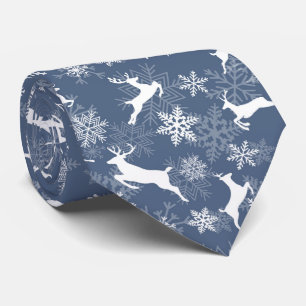 Blue Christmas snowflakes deer pattern Neck Tie