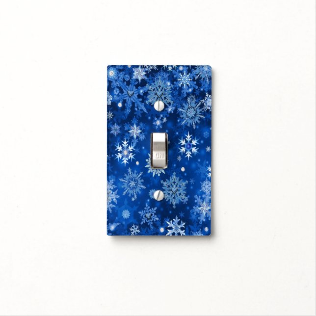 Blue Christmas Snowflakes Light Switch Cover (In Situ)