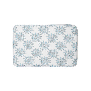 Blue Christmas Snowflakes, Winter Blizzard Pattern Bathroom Mat