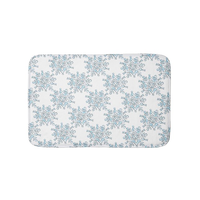Blue Christmas Snowflakes, Winter Blizzard Pattern Bathroom Mat (Front)