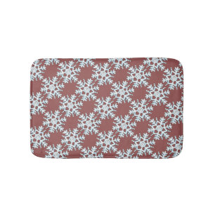 Blue Christmas Snowflakes, Winter Blizzard Pattern Bathroom Mat