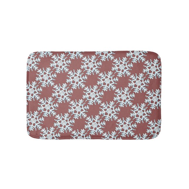Blue Christmas Snowflakes, Winter Blizzard Pattern Bathroom Mat (Front)