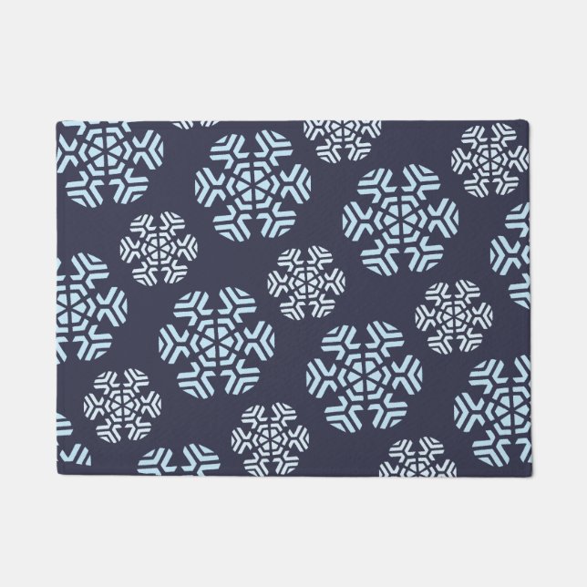 Blue Christmas Snowflakes, Winter Blizzard Pattern Doormat (Front)
