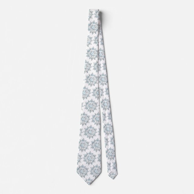 Blue Christmas Snowflakes, Winter Blizzard Pattern Neck Tie (Front)