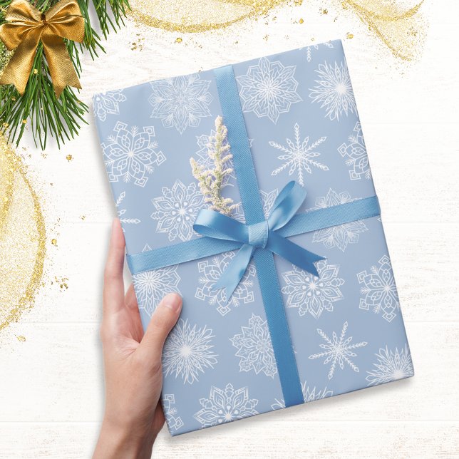 Blue Christmas Snowflakes Winter Holidays Wrapping Paper (Creator Uploaded)