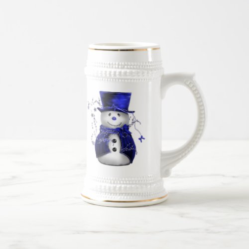 Blue Christmas Snowman Beer Stein