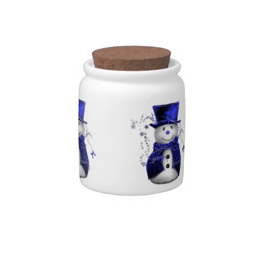 Blue Christmas Snowman Candy Jar