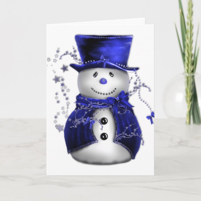 Blue Christmas Snowman Holiday Card (Front)
