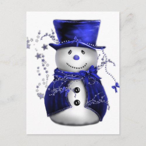 Blue Christmas Snowman Holiday Postcard