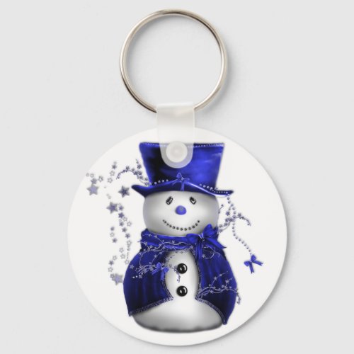 Blue Christmas Snowman Keychain