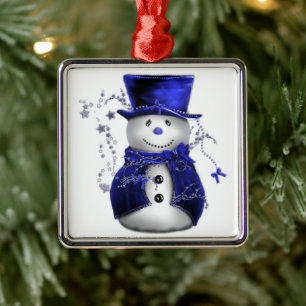Blue Christmas Snowman Metal Ornament