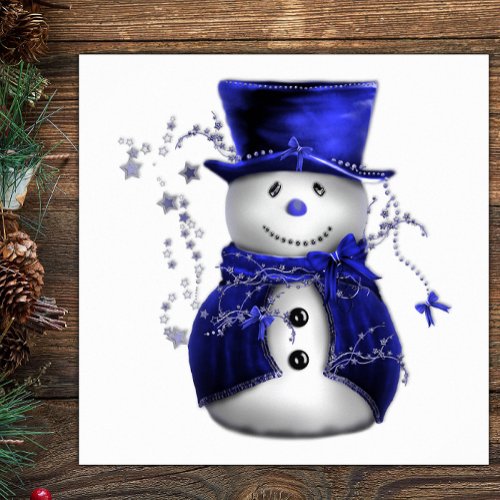 Blue Christmas Snowman Poster
