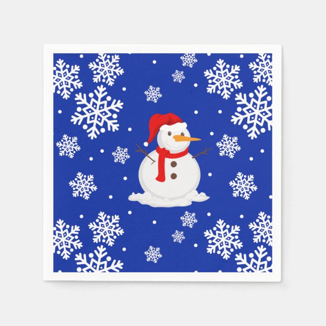 Blue christmas Snowman Snowflakes Napkins (Front)