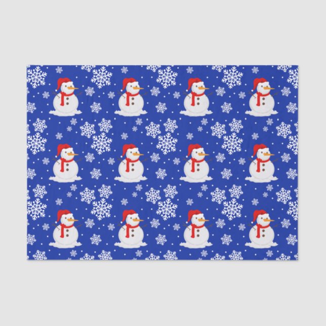 Blue christmas Snowman Snowflakes Tissue Paper (Front)