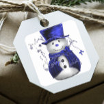 Blue Christmas Snowman Square Sticker<br><div class="desc">A whimsical,  cute snowman sticker,  featuring him dressed in a blue velvet top hat and matching waistcoat,  surrounded by blue stars for Christmas.</div>