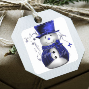 Blue Christmas Snowman Square Sticker