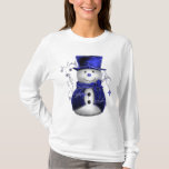 Blue Christmas Snowman T-Shirt<br><div class="desc">A whimsical,  cute snowman dressed in a blue velvet top hat and waistcoat,  surrounded by blue stars for Christmas.</div>