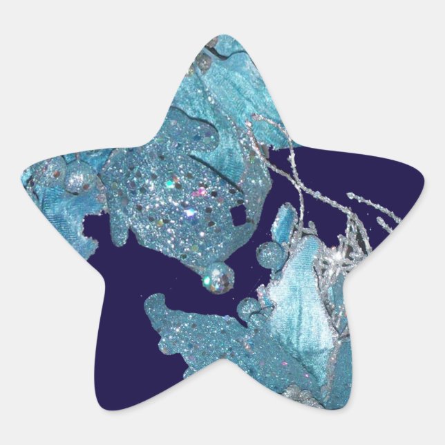 BLUE CHRISTMAS STAR IN SPARKLES STAR STICKER (Front)